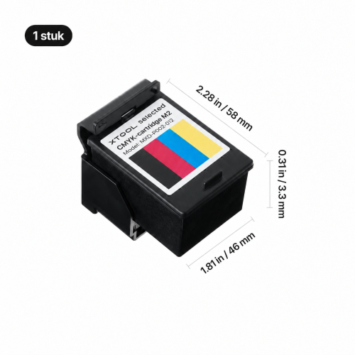 Opbouw en afmetingen van de CMYK-inktcartridge voor xTool M2 Opbouw en afmetingen van de CMYK-inktcartridge voor xTool M2