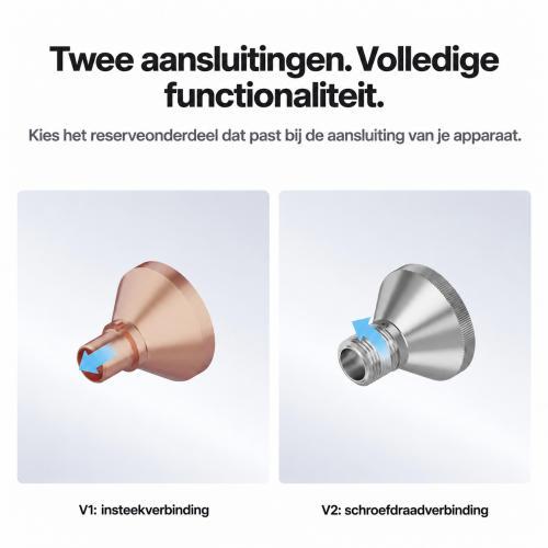 V1-insteekverbinding en V2-schroefdraadverbinding vergeleken — deze aanbieding bevat één V1-reinigingsmondstuk V1-insteekverbinding en V2-schroefdraadverbinding vergeleken — deze aanbieding bevat één V1-reinigingsmondstuk