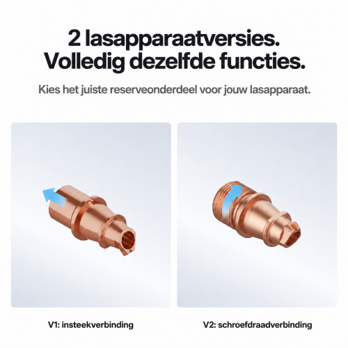 Vergelijking van de constructies: V1 met insteekverbinding en V2 met schroefdraad — alleen V1 wordt aangeboden Vergelijking van de constructies: V1 met insteekverbinding en V2 met schroefdraad — alleen V1 wordt aangeboden