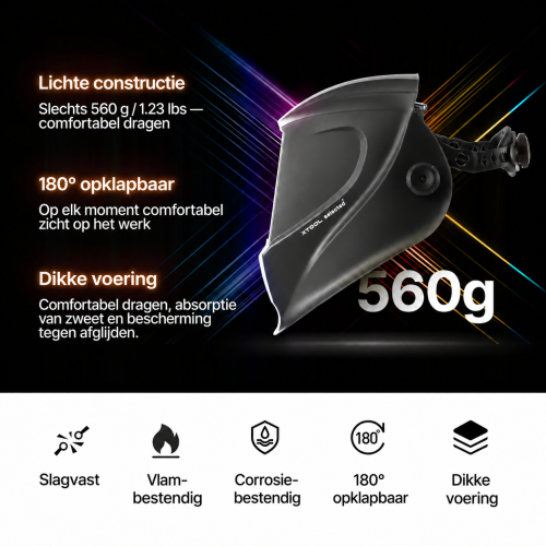 Lashelm van 560 g met 180° kanteling en dikke voering