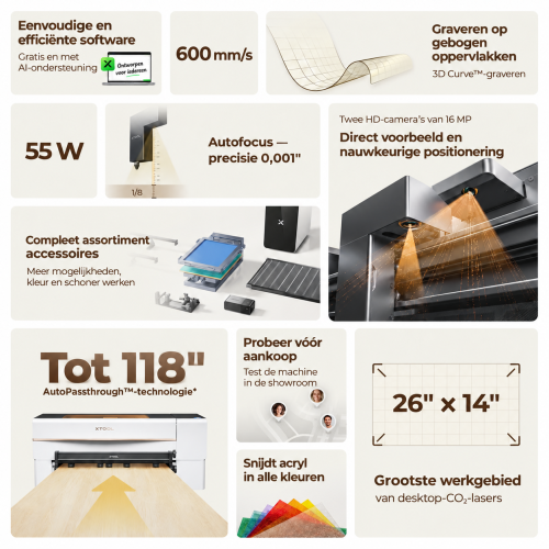 Belangrijkste functies en parameters van de xTool P2S