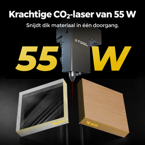 CO2-laser 55 W — acryl van 20 mm en hout van 18 mm snijden