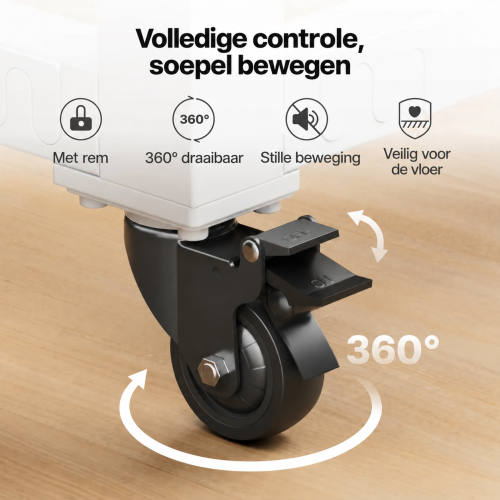 Zwenkwiel van 360 graden met vergrendeling in het mobiele xTool-onderstel Zwenkwiel van 360 graden met vergrendeling in het mobiele xTool-onderstel