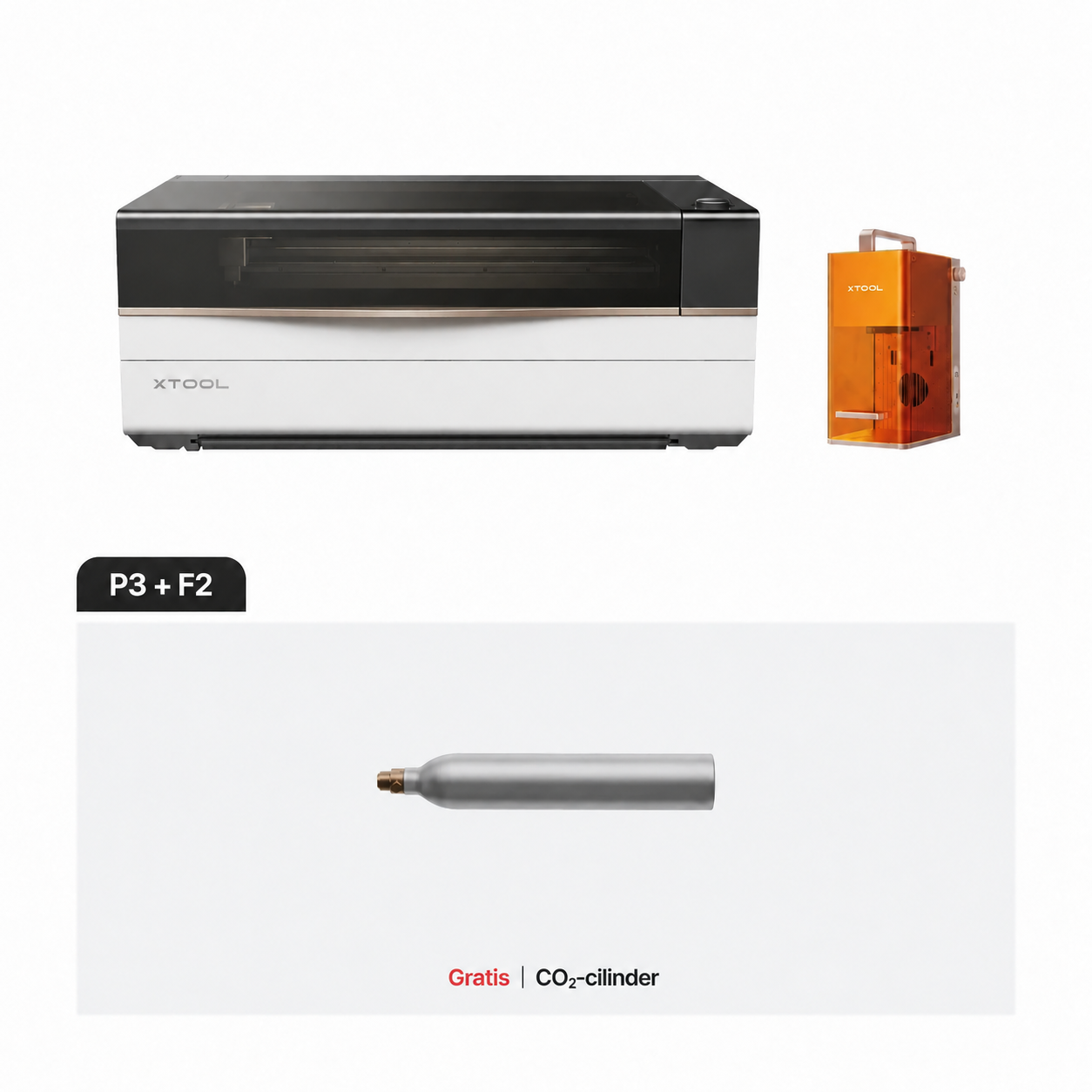 Set met xTool P3 en xTool F2 met CO₂-cilinder