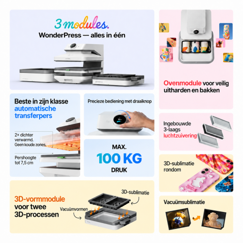 xTool WonderPress 3D — modulaire automatische transferpers xTool WonderPress 3D — modulaire automatische transferpers